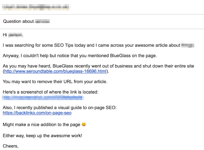 sample emails Brian sent to gain links