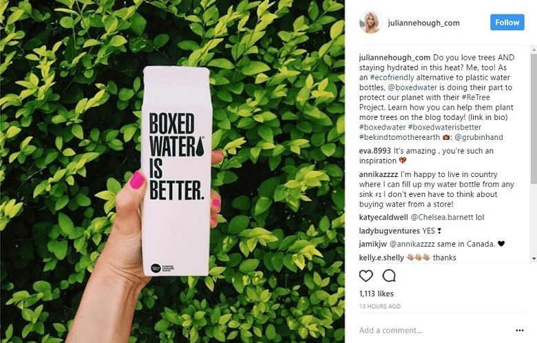 advertising campaign between Julianne Hough and Boxed Water