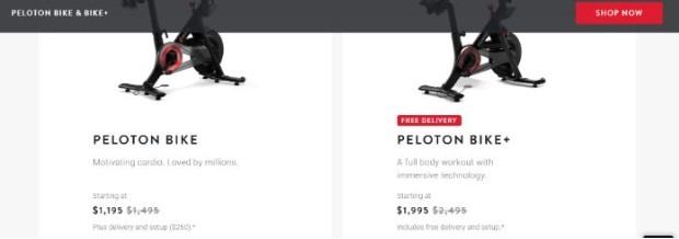 ad from Peloton showcasing two different exercise bikes