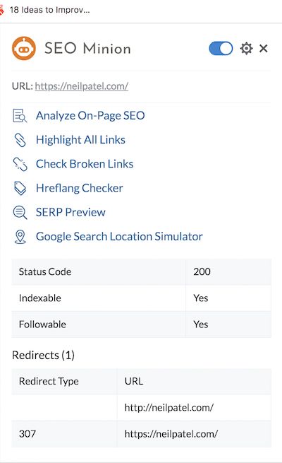 SEO Minion's SEO Chrome extension tool