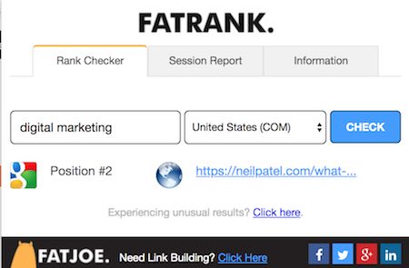 Fatrank's SEO Chrome extension tool.