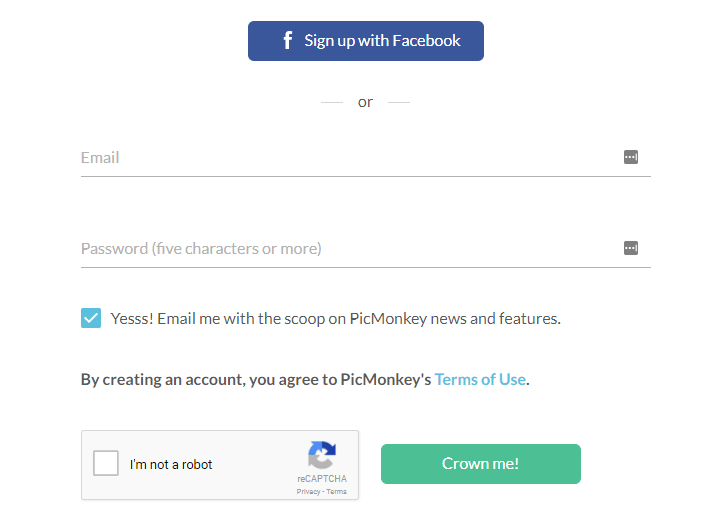 Sign up with the image editing tool, PicMonkey, using your Facebook account.